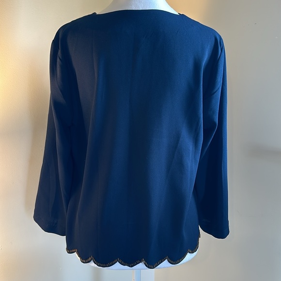Blue Rain - Navy Beaded Scalloped Blouse - Picture 3 of 13